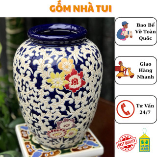 Bình hoa dây lá xanh dương gốm sứ Nam bộ