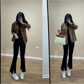 Quần jeans skinny ống loe xẻ gấu chất jeans giấy bl 01 - quần ống loe dáng dài chất đẹp - xưởng may tuấn nhật