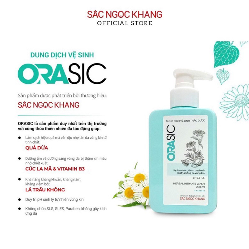 Dung dịch vệ sinh phụ nữ ORASIC Sắc Ngọc Khang_Tinh chất lá trầu không 200ml