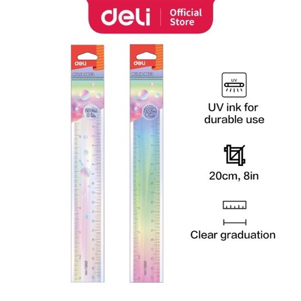 Thước kẻ màu cực quang 20cm DELI EH653
