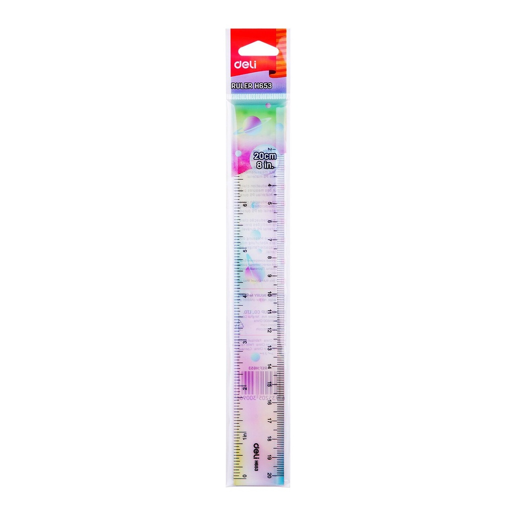 Thước kẻ màu cực quang 20cm DELI EH653