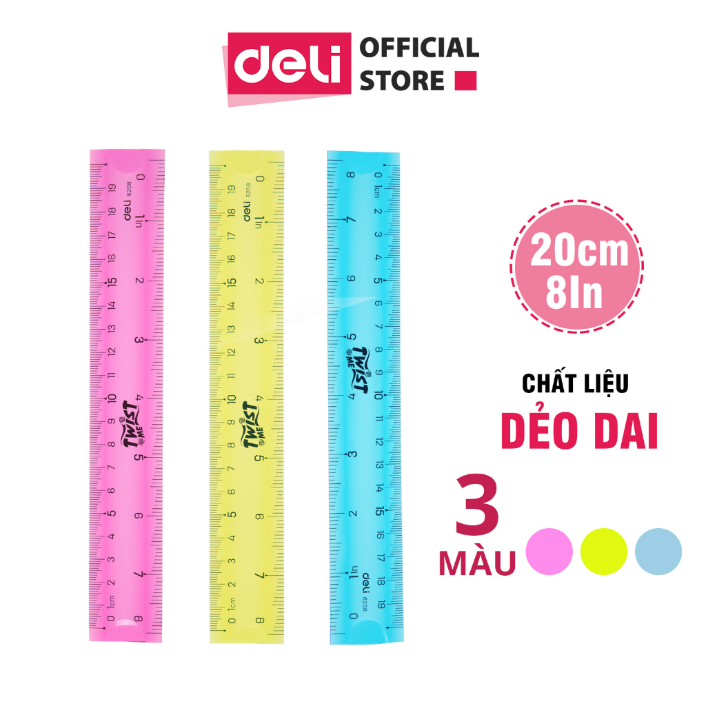 Thước kẻ màu cực quang 20cm DELI EH653