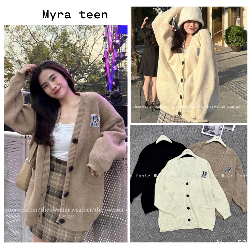 Áo khoác len cardigan thêu chữ R dài tay MYRA TEEN AoCDGchuR563 P7