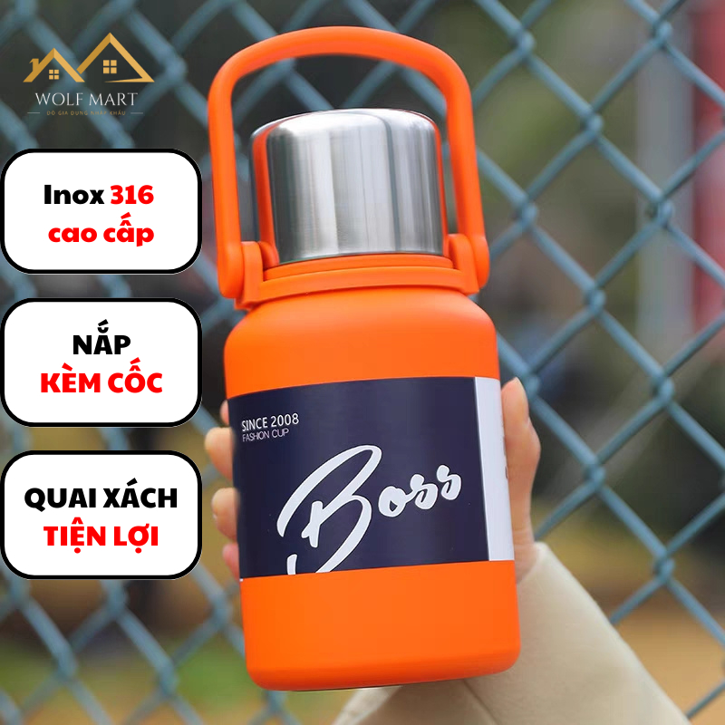 Bình giữ nhiệt BOSS inox 316 4 lớp. Nắp kèm cốc. Sử dụng cả nóng/ lạnh