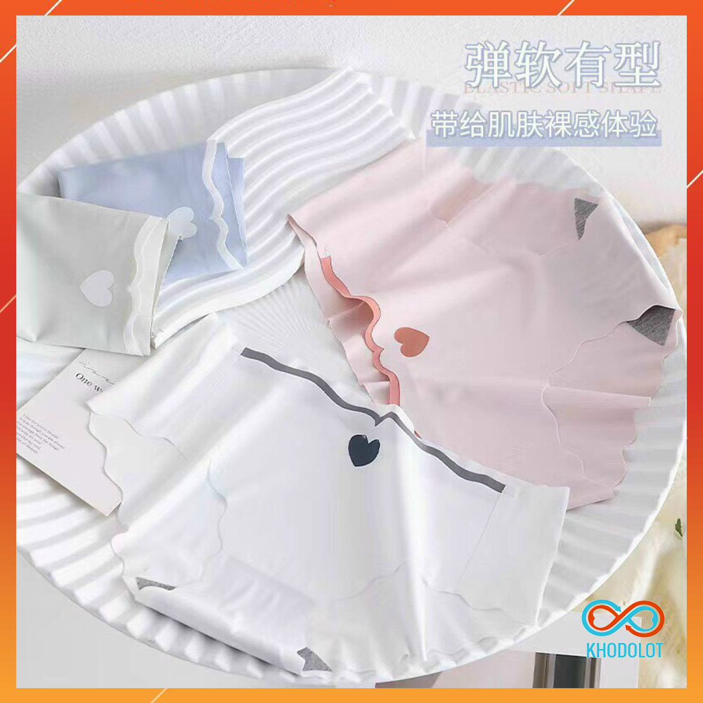 Quần Lót Nữ Đúc Su Thun Lạnh Viền Sóng Gợi Cảm Họa Tiết Trái Tim Dễ Thương LOTNU25