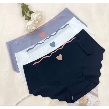 Quần Lót Nữ Đúc Su Thun Lạnh Viền Sóng Gợi Cảm Họa Tiết Trái Tim Dễ Thương LOTNU25