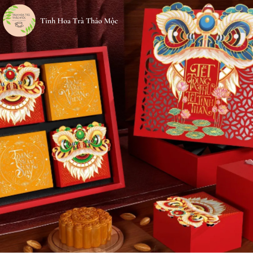 Bánh trung thu 4 cái quà tặng 200 gram mỗi bánh 1 trứng đủ vị Tinh Hoa Trà Thảo Mộc Món Qùa Từ Thiên Nhiên