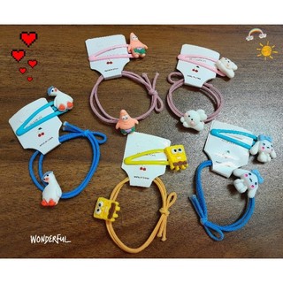 Set 2 kẹp tóc và dây cột tóc nữ, bé gái đính charm hoạt hình dễ thương