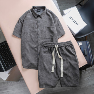  Bộ nhung tăm nam JULIDO  áo sơ mi ngắn tay+ quần short  