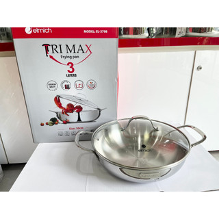 Chảo xào inox cao cấp 3 lớp đáy liền elmich trimax el-3798 size 28, 30cm
