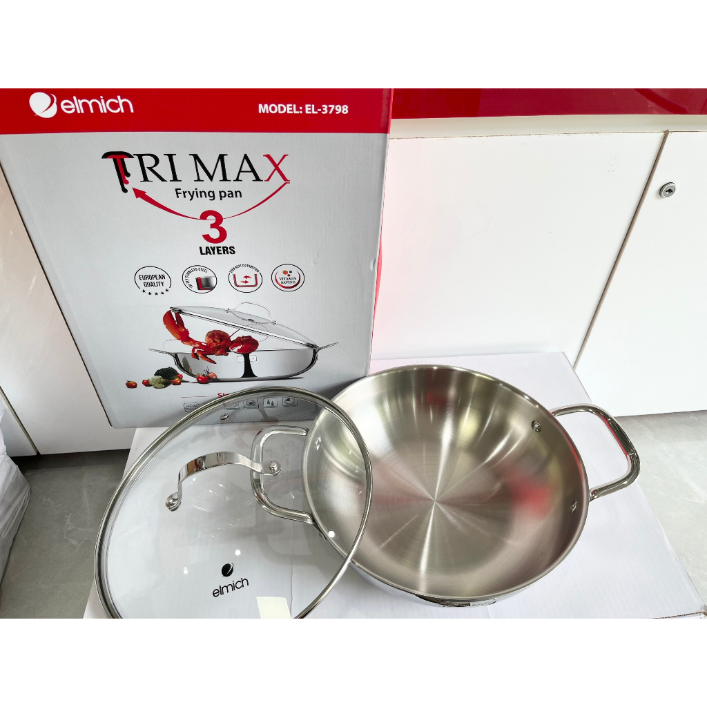Chảo xào inox cao cấp 3 lớp đáy liền Elmich Trimax EL-3798 size 30cm