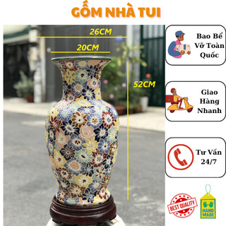 Bình hoa bách hoa gốm sứ nam bộ thủ công vẽ tay trang trí cấm hoa decor 52cm