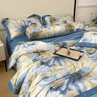 Bộ chăn ga gối lụa thái nhập khẩu cao cấp, chất liệu lụa thái mềm mịn, thoáng mát, chăn đã trần bông