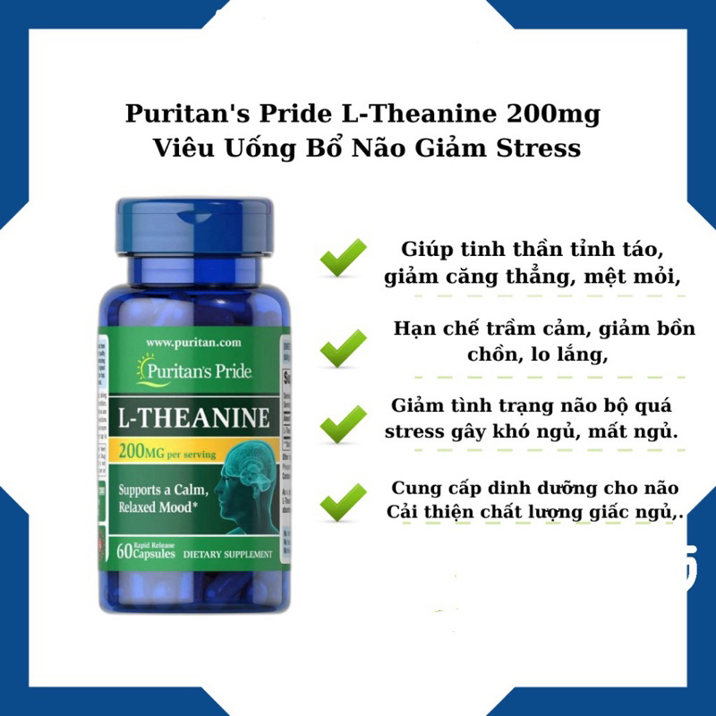 [Date 8/26] Viên uống giảm căng thẳng, bổ não, mất ngủ L-Theanine 200mg Puritan's Pride