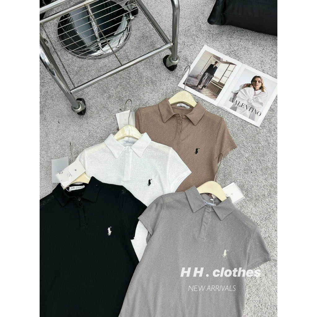 Áo phông nữ trắng cộc tay , áo thun polo nữ thêu ngựa .Áo chất cotton giấy loại 1.