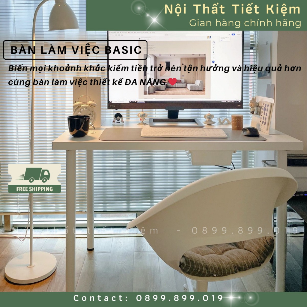 Bàn làm việc Nội Thất Tiết Kiệm dùng làm bàn máy tính pc decor phòng chân sắt thiết kế theo ikea NTTKBI06