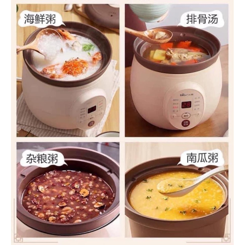 Nồi Nấu Chậm Bear Lõi Gốm Sa Tử Nấu Cháo Hầm Canh Dung Tích 2L Có Bảo Hành - Cáo Đeo Nơ