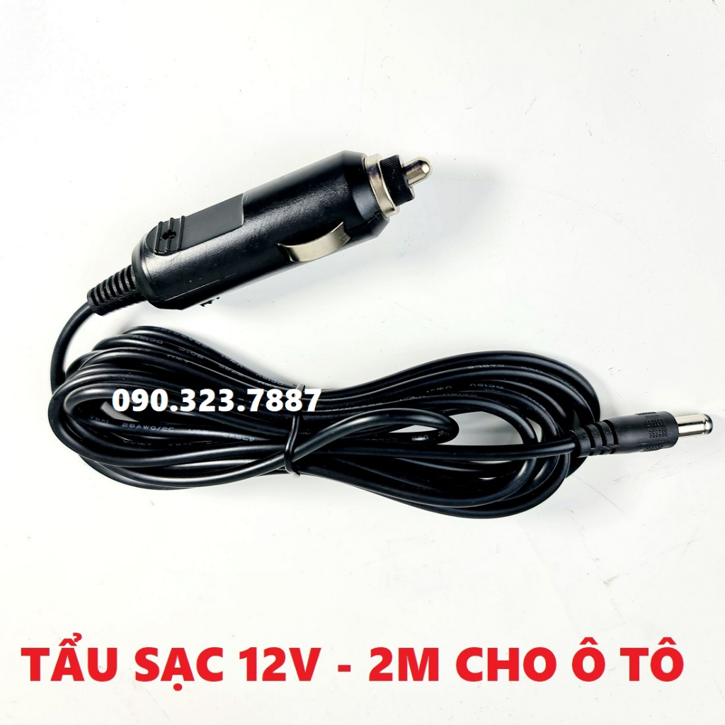 Tẩu sạc 12V có đèn LED kèm cầu chì và dây dẫn 2M chuyên dụng cho xe hơi. CS tối đa 50w