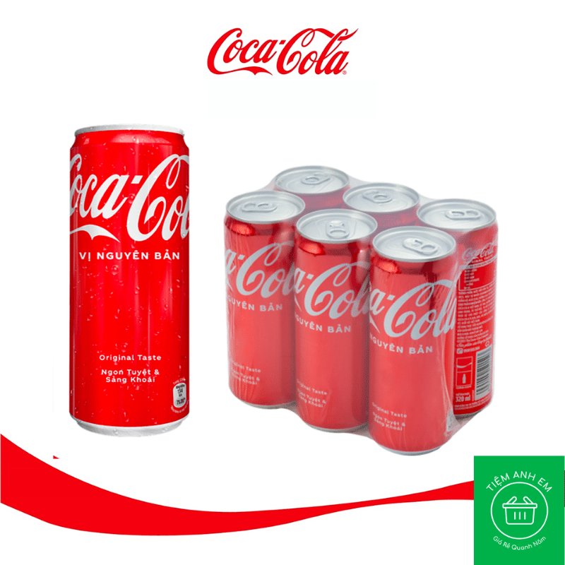 Lốc 6 lon nước ngọt Coca Cola 320ml Vị Nguyên Bản Có Đường Và Không Đường