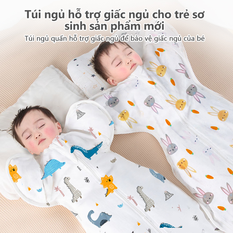 [Einmilk.ân ninh]Nhộng chũn túi ngủ cho bé 100% cotton có khóa dây kéo 2 chiều, tiện mở túi ra QSB22-24