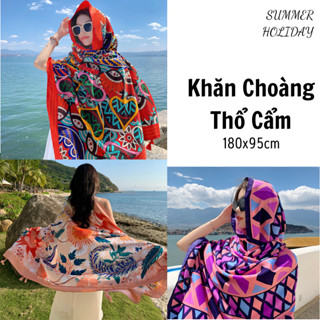[Chất Dày] Khăn choàng boho thổ cẩm đi biển, khăn quàng cổ du lịch mùa hè, khăn che nắng