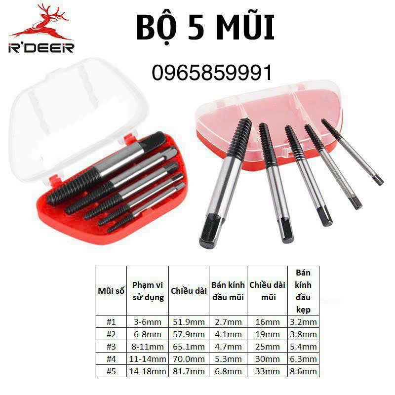 Bộ Mũi Tháo Bu Lông Ốc Vít gãy 5 Chi Tiết Và 6 Chi Tiết TaRo Ren Ngược