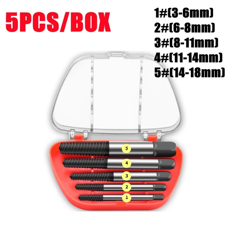 Bộ Mũi Tháo Bu Lông Ốc Vít gãy 5 Chi Tiết Và 6 Chi Tiết TaRo Ren Ngược