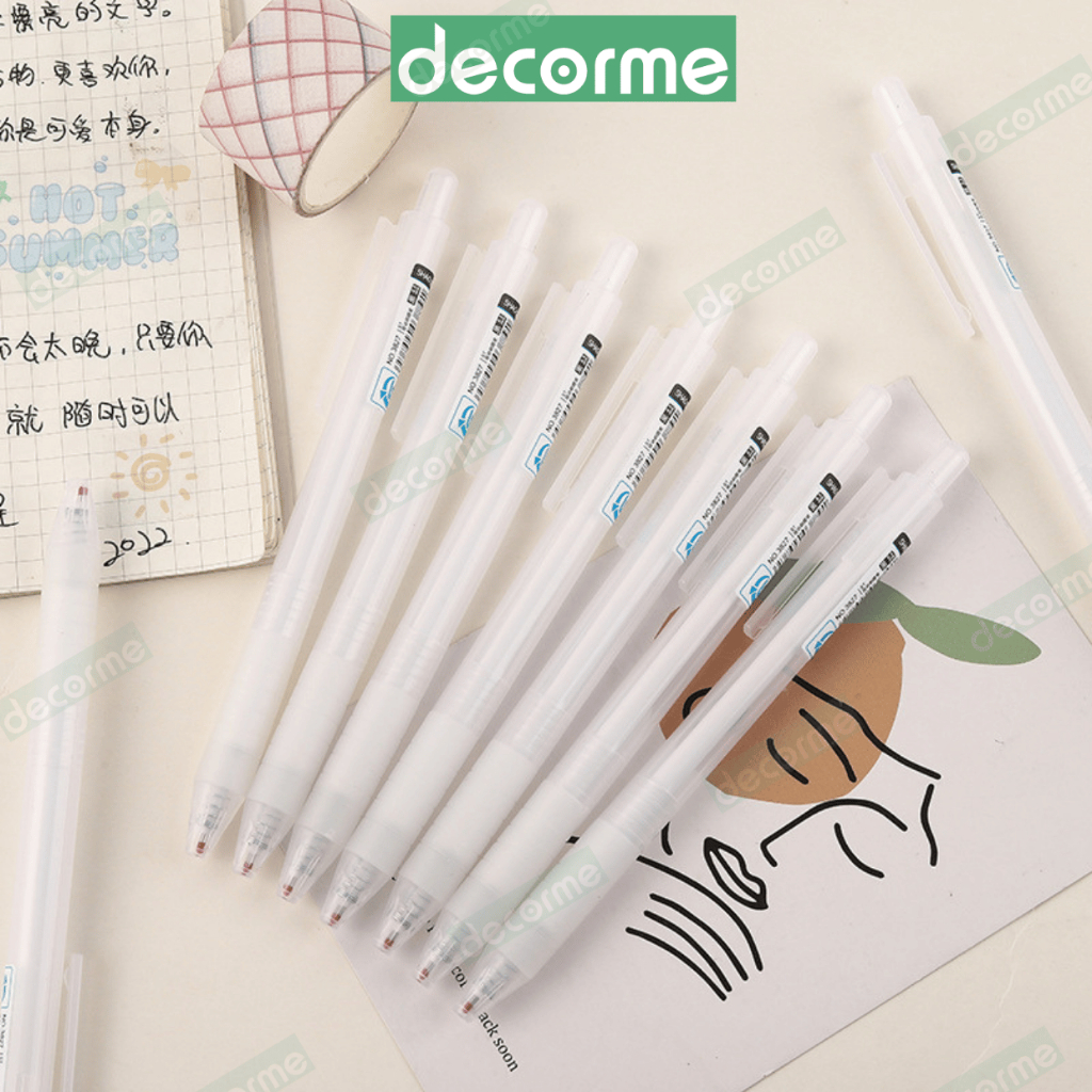 Bộ 6 Bút gel Decorme bút Muji bút gel bấm mực đen xanh đỏ viết đều cực thích mực Muji văn phòng phẩm 0.5mm
