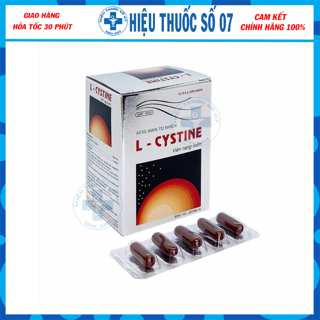 L-cystine  giảm rụng tóc, đẹp da, giảm nám, tàn nhang, hạn chế lão hóa, sạm da - Hộp 60 viên