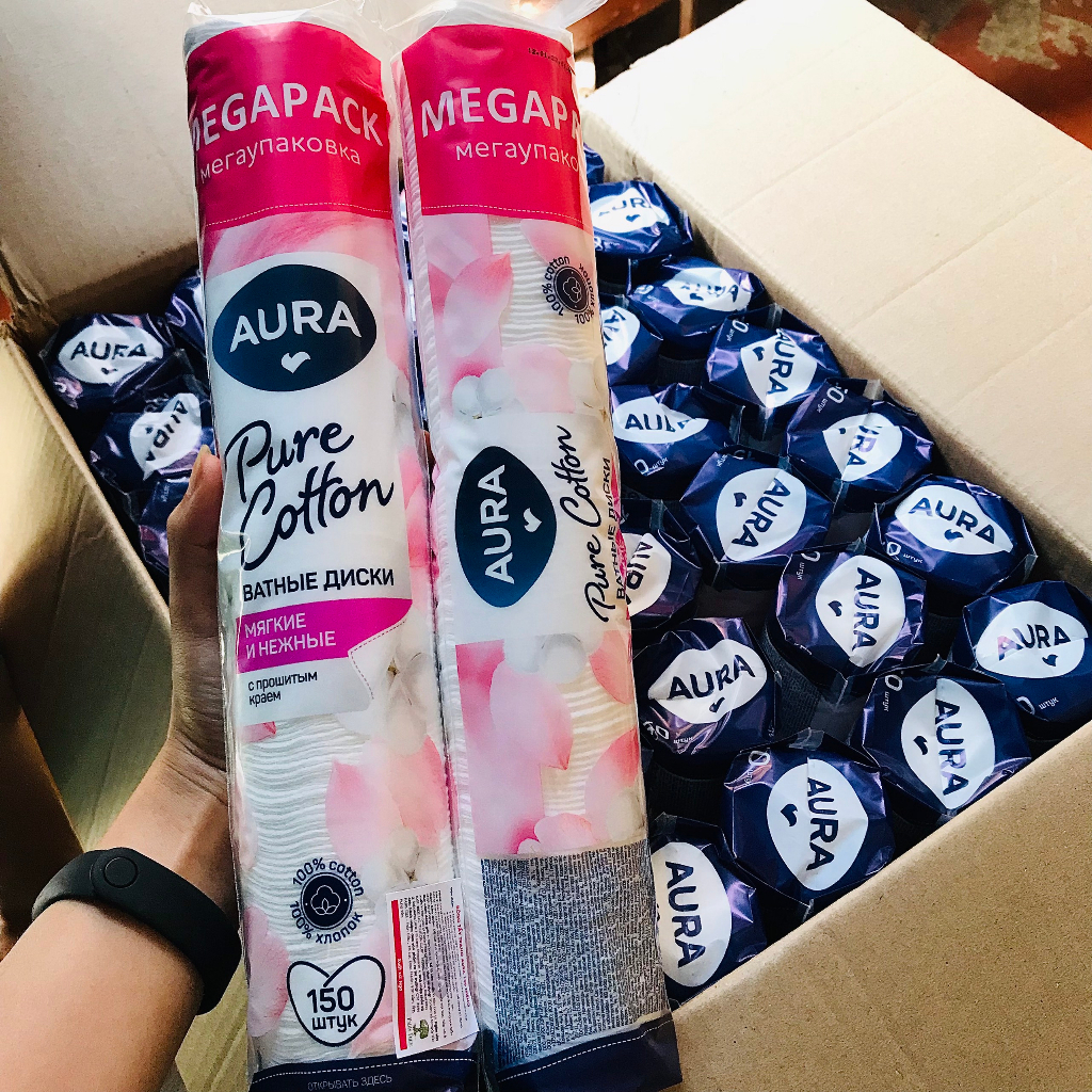 Bông tẩy trang Aura cao cấp gói 150 miếng - Xuất xứ Ba Lan
