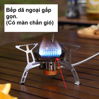 Bếp ga.s mini gấp gọn (có màn chắn gió) cắm trại dã ngoại leo núi tiện dụng - dùng được cho bình gas mini