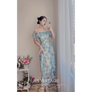 [ ẢNH TỰ CHỤP ] ĐẦM VINTAGE HOA TRỄ VAI - anvintageclothes