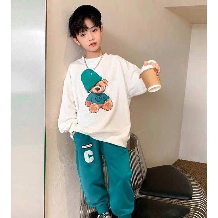 Bộ quần áo thu đông Gấu MO-BETTER bé trai 18-48kg từ 4-14 tuổi. Đồ bộ bé trai, set thu đông bé trai