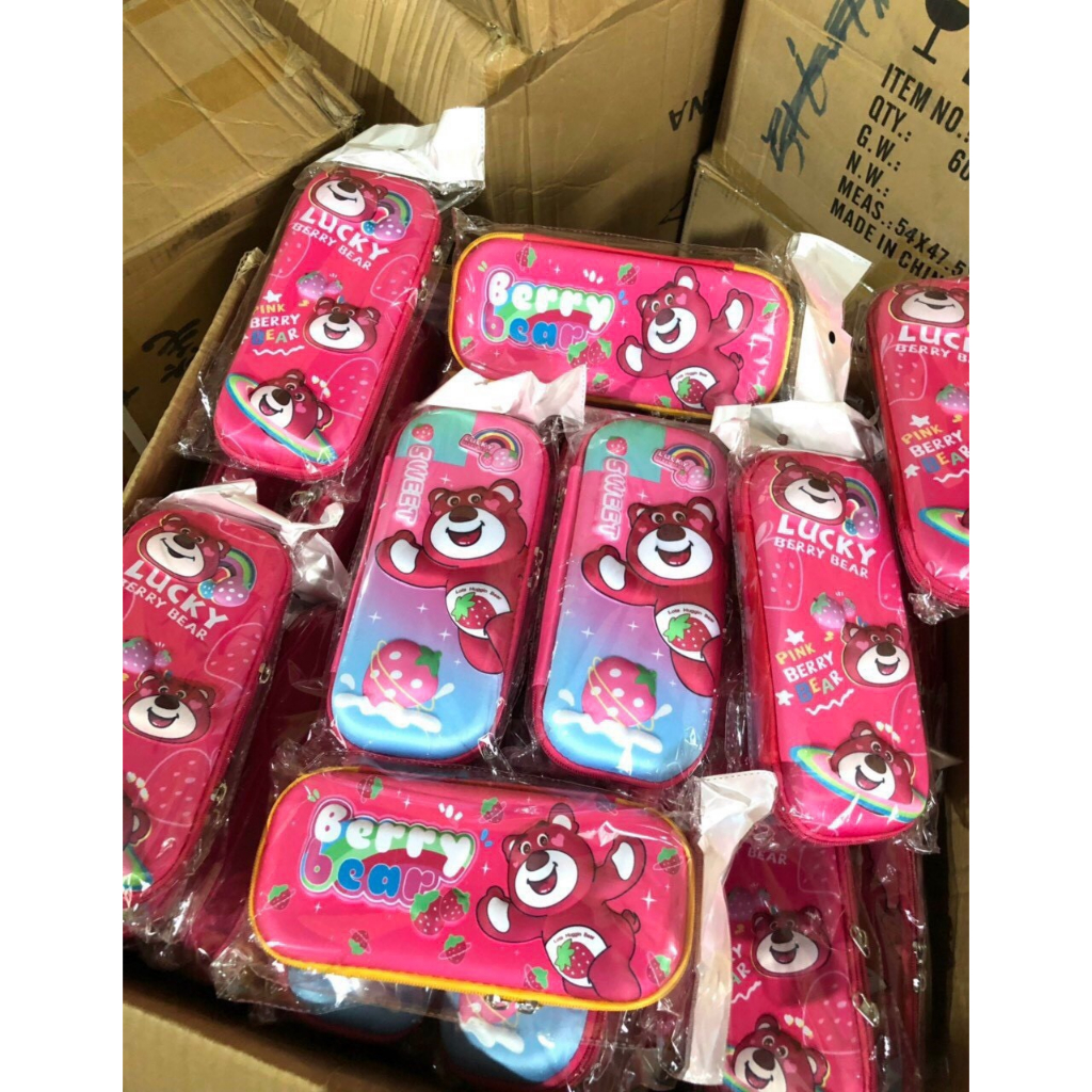 Bóp Bút Gấu Dâu 3D, Bóp Bút Hoạt Hình Dễ Thương 3D, Hộp Bút Bé Trai, Dụng Cụ Học Tập Hộp Bút Gấu Dâu