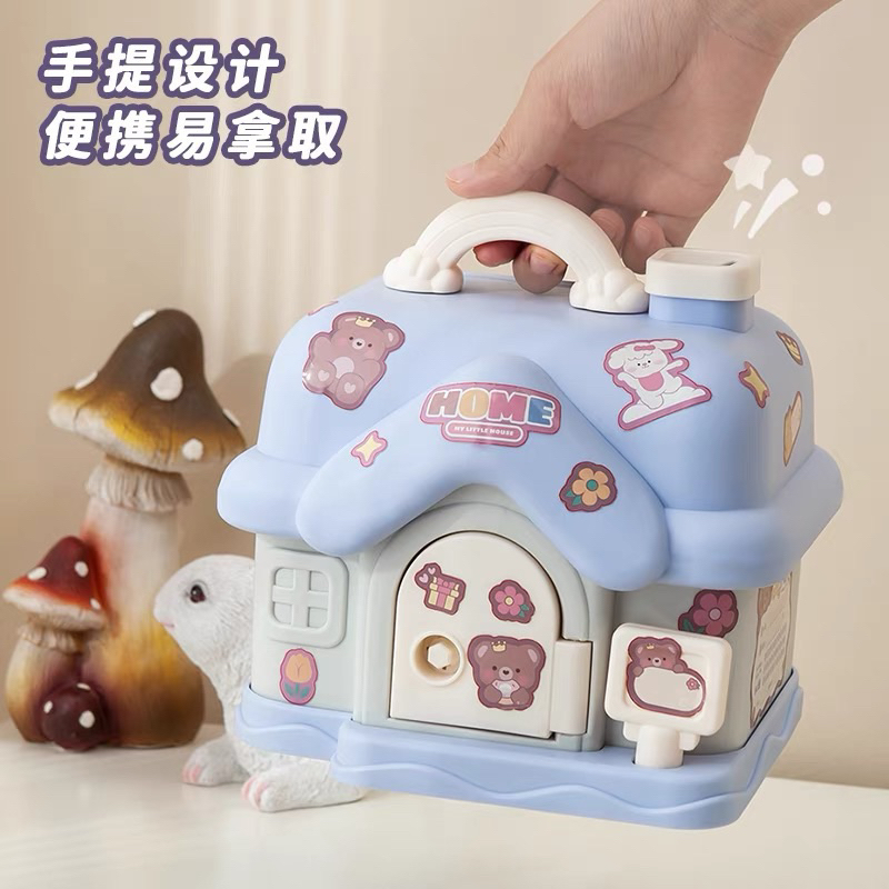 Két mini hộp đựng tiết kiệm hình ngôi nhà có khoá dễ thương