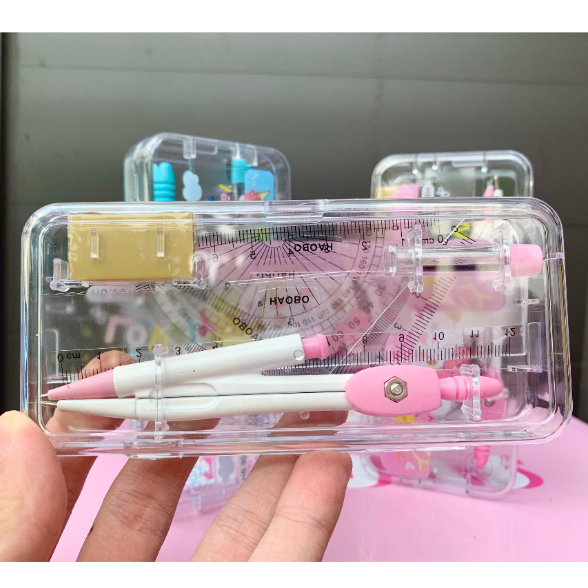 Bộ Compa Chì Kim 7 Chi Tiết, Bộ Đồ Dùng Học Sinh Dễ Thương
