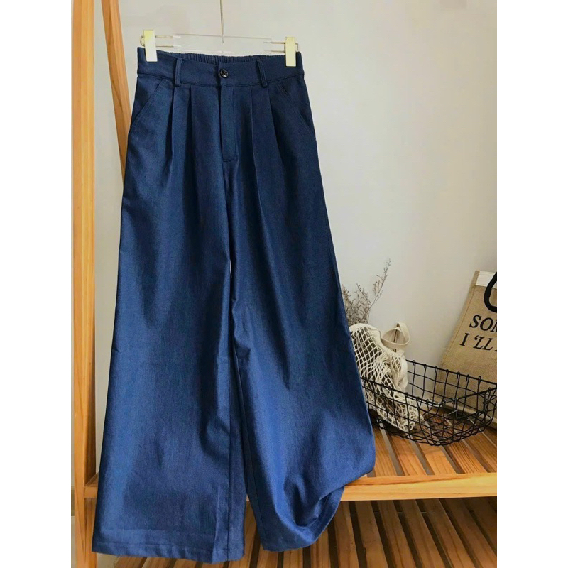 QUẦN SUÔNG 117 CHẤT JEAN DEMIN LỤA CẠP LƯNG THUN PHÍA SAU DÀI 104CM RỘNG 30CM HOT TREND