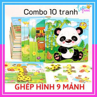 Combo 10 tranh ghép hình 9 mảnh bẳng gỗ - Lana Queen