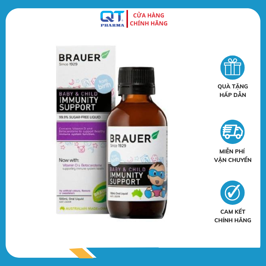 Siro tăng miễn dịch cho bé Brauer Immunity Support - Giúp tăng đề kháng cho sơ sinh trở lên chai 100ml ( date 03.2024)