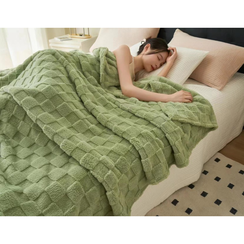 Chăn lông thỏ hoạ tiết caro hàng nhập khẩu 1,5kg dày dặn xịn