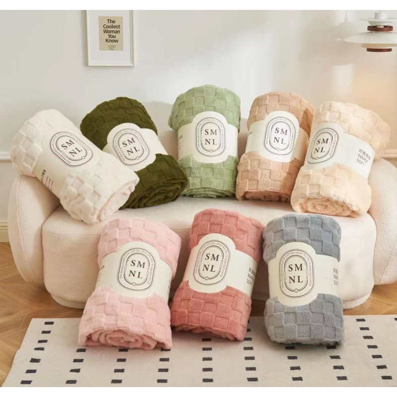 Chăn lông thỏ hoạ tiết caro hàng nhập khẩu 1,5kg dày dặn xịn