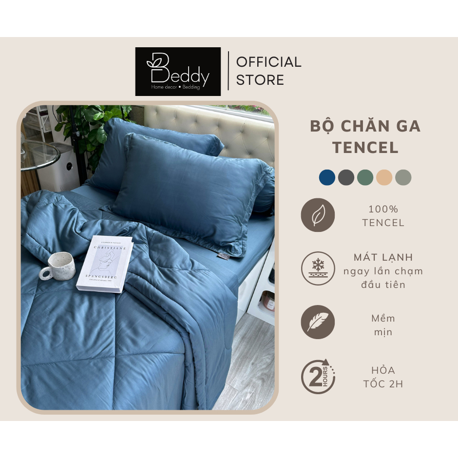 Bộ Chăn Ga Gối Tencel Trơn - NHIỀU MÀU