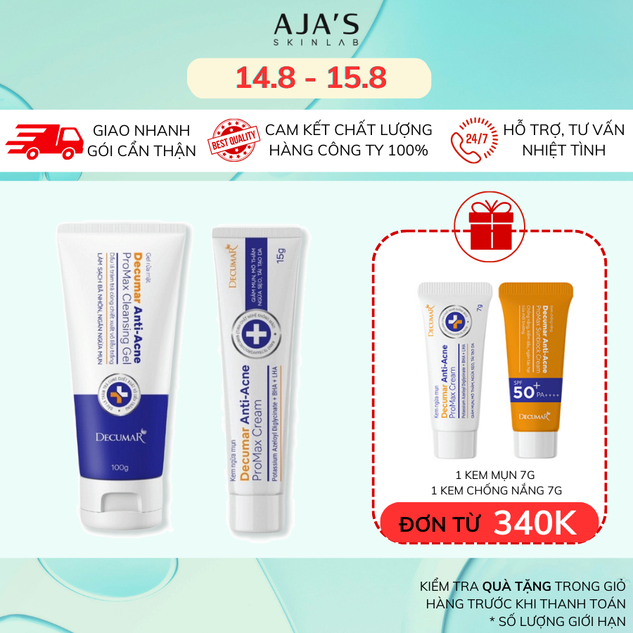 Combo làm sạch sâu, ngừa mụn, giảm thâm, sẹo Decumar ProMax Anti-Acne (Sữa rửa mặt 100g + Kem mụn 15g)