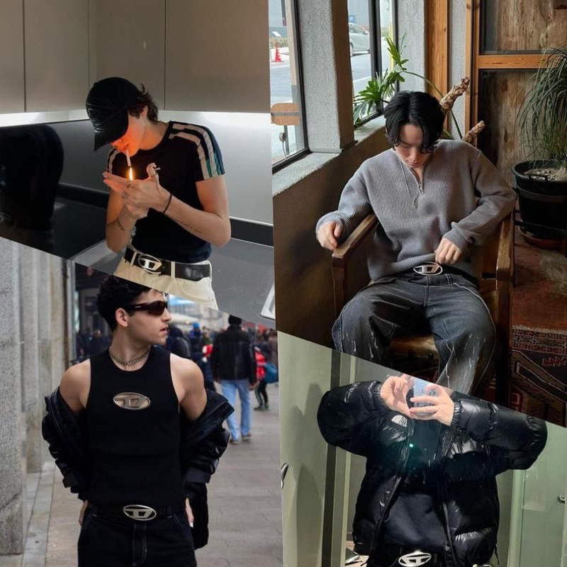 Thắt lưng da Diesel màu đen mặt kim loại dành cho nam nữ cá tính hot trend