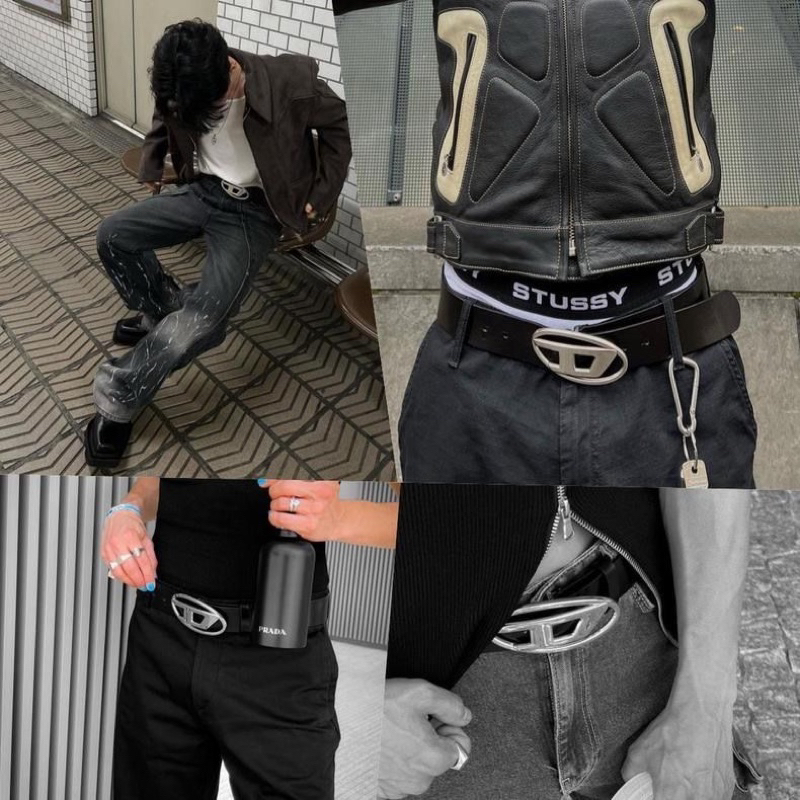 Thắt lưng da Diesel màu đen mặt kim loại dành cho nam nữ cá tính hot trend