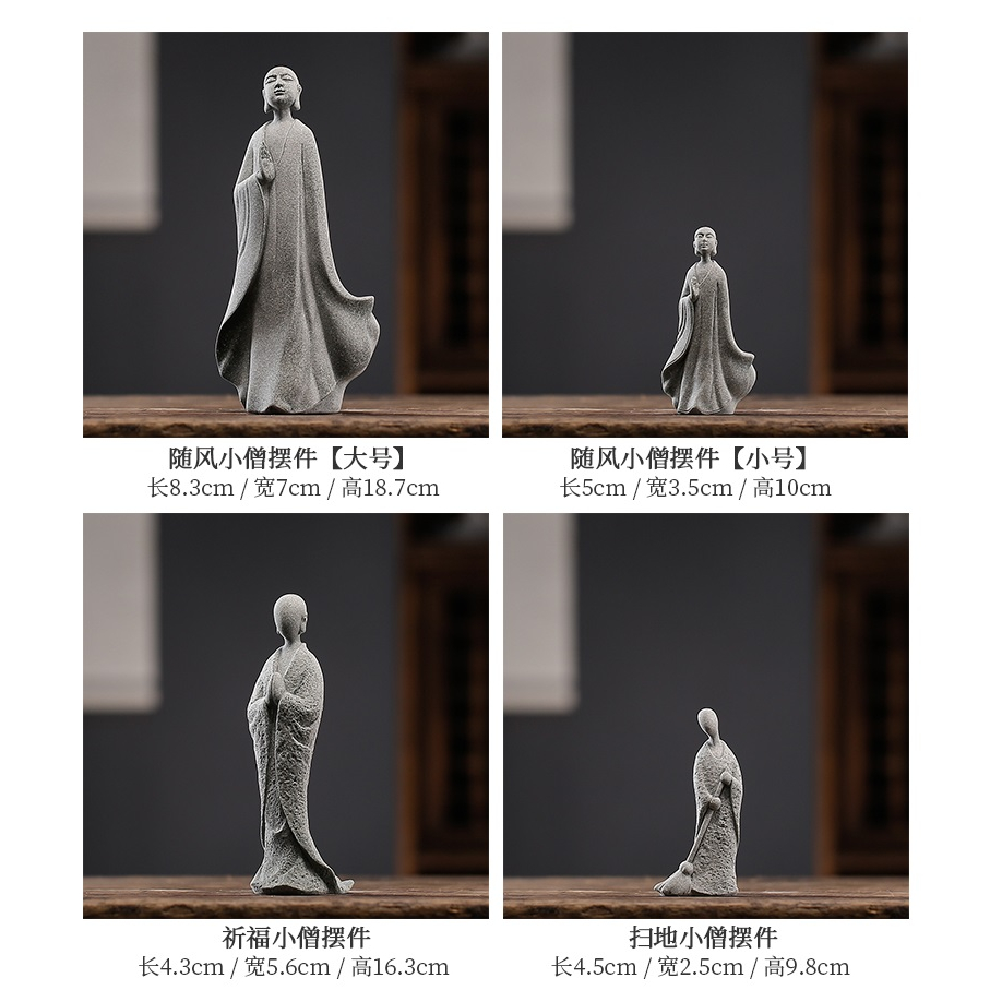 Tượng Tiểu Hòa Thượng Bằng Đá Sa Thạch Xanh Dùng Trang Trí Tiểu Cảnh, Bonsai, Thủy Sinh Bể Bán Cạn Terrarium