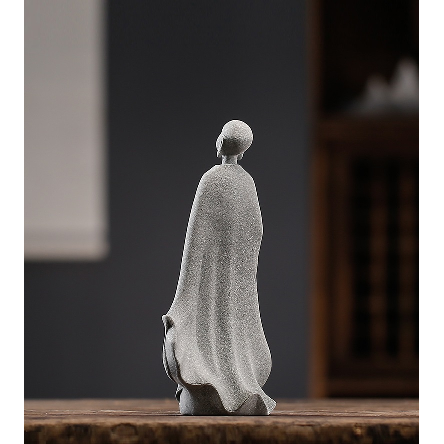 Tượng Tiểu Hòa Thượng Bằng Đá Sa Thạch Xanh Dùng Trang Trí Tiểu Cảnh, Bonsai, Thủy Sinh Bể Bán Cạn Terrarium