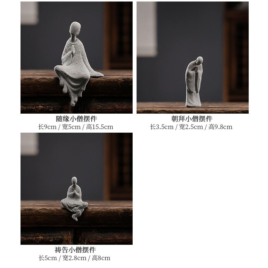 Tượng Tiểu Hòa Thượng Bằng Đá Sa Thạch Xanh Dùng Trang Trí Tiểu Cảnh, Bonsai, Thủy Sinh Bể Bán Cạn Terrarium