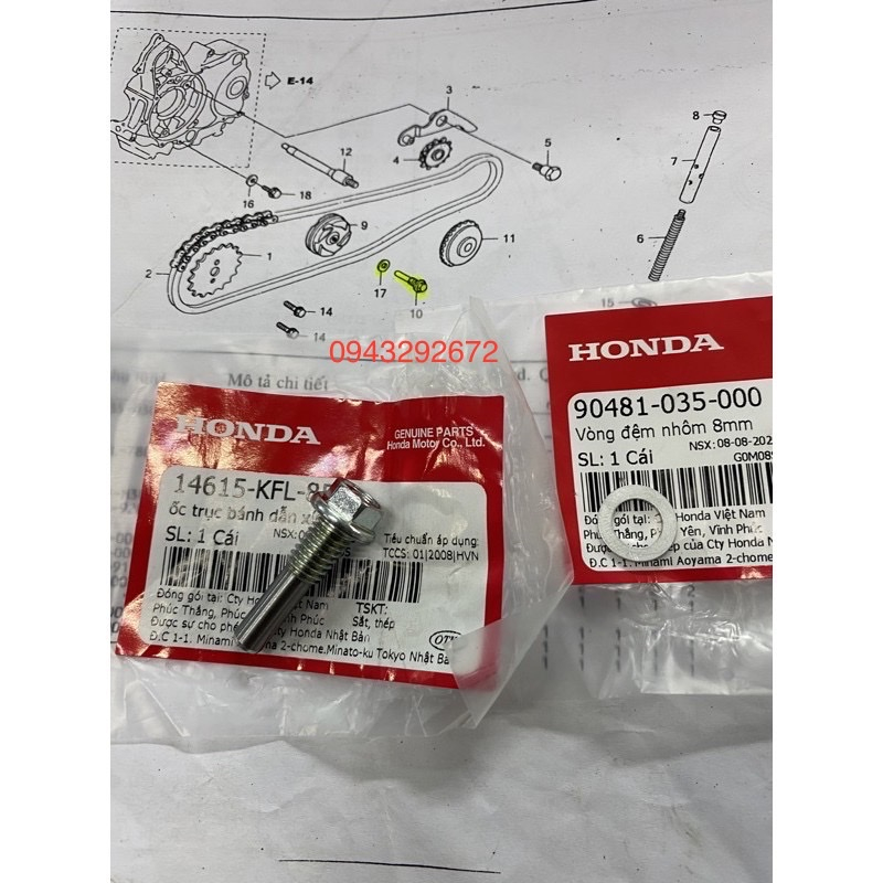 Bộ ốc Trục Bánh Dẫn Xích Cam + Long Đèn Dream, Wave, Fu... Honda ( 14615KFL850 )