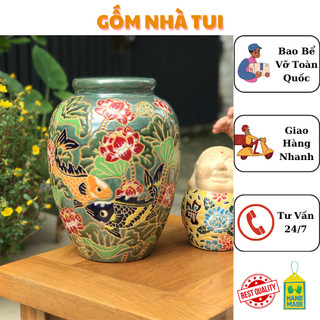 Bình hoa sen cá gốm sứ Nam bộ cắm hoa trang trí decor